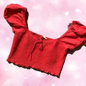 Red crop top, stretchy with sleeves